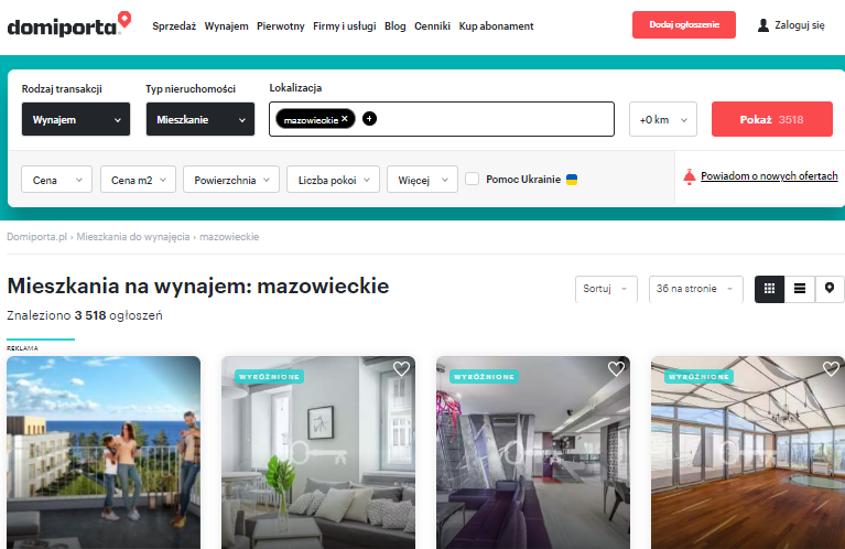 аренда квартиры в Варшаве на Domiporta.pl